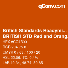 Code couleur: British Standards Readymixed - BRITISH STD Red and Orange 591 | qconv.com