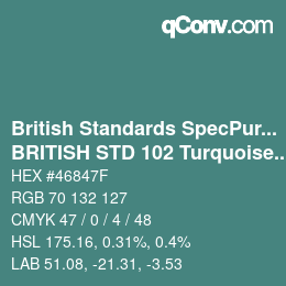 カラーコード: British Standards SpecPurposes - BRITISH STD 102 Turquoise Blue | qconv.com