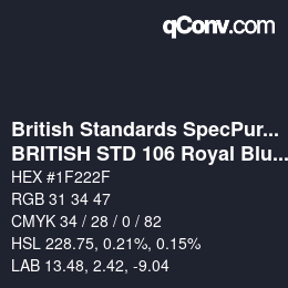 Farbcode: British Standards SpecPurposes - BRITISH STD 106 Royal Blue | qconv.com