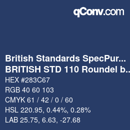 Code couleur: British Standards SpecPurposes - BRITISH STD 110 Roundel blue | qconv.com