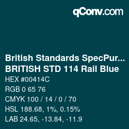 Code couleur: British Standards SpecPurposes - BRITISH STD 114 Rail Blue | qconv.com