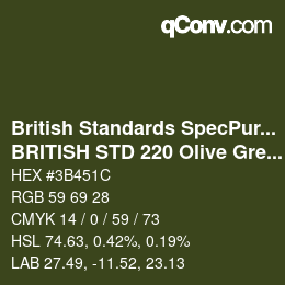 Farbcode: British Standards SpecPurposes - BRITISH STD 220 Olive Green | qconv.com