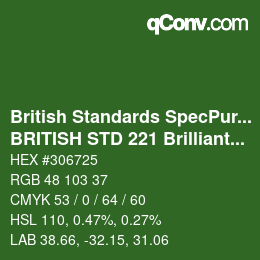 Farbcode: British Standards SpecPurposes - BRITISH STD 221 Brilliant Green | qconv.com