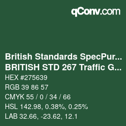 カラーコード: British Standards SpecPurposes - BRITISH STD 267 Traffic Green | qconv.com