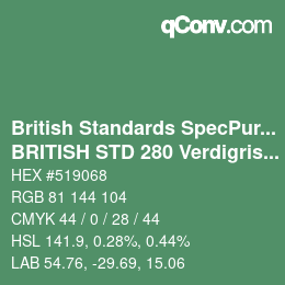 Farbcode: British Standards SpecPurposes - BRITISH STD 280 Verdigris Green | qconv.com