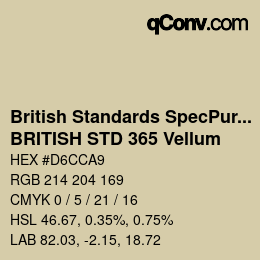 Farbcode: British Standards SpecPurposes - BRITISH STD 365 Vellum | qconv.com