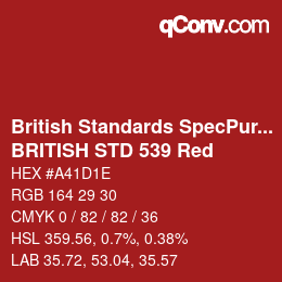 Code couleur: British Standards SpecPurposes - BRITISH STD 539 Red | qconv.com