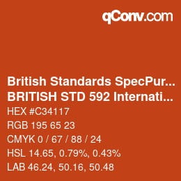 カラーコード: British Standards SpecPurposes - BRITISH STD 592 International Orange | qconv.com