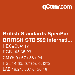 カラーコード: British Standards SpecPurposes - BRITISH STD 592 International Orange | qconv.com