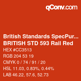 Code couleur: British Standards SpecPurposes - BRITISH STD 593 Rail Red | qconv.com