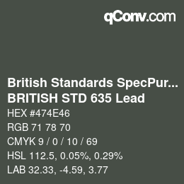 カラーコード: British Standards SpecPurposes - BRITISH STD 635 Lead | qconv.com