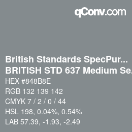 Code couleur: British Standards SpecPurposes - BRITISH STD 637 Medium Sea Grey | qconv.com
