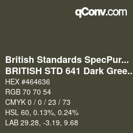 カラーコード: British Standards SpecPurposes - BRITISH STD 641 Dark Green | qconv.com