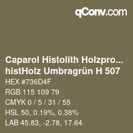 Farbcode: Caparol Histolith Holzprogramm - histHolz Umbragrün H 507 | qconv.com