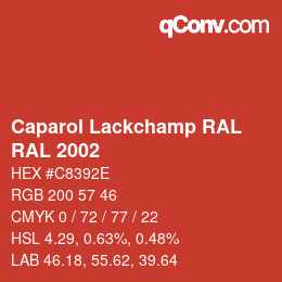 Código de color: Caparol Lackchamp RAL - RAL 2002 | qconv.com