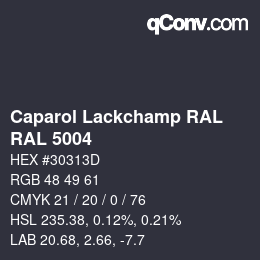 Código de color: Caparol Lackchamp RAL - RAL 5004 | qconv.com