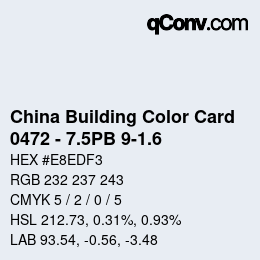 カラーコード: China Building Color Card - 0472 - 7.5PB 9-1.6 | qconv.com