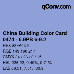 カラーコード: China Building Color Card - 0474 - 6.9PB 6-9.2 | qconv.com