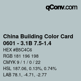 カラーコード: China Building Color Card - 0601 - 3.1B 7.5-1.4 | qconv.com