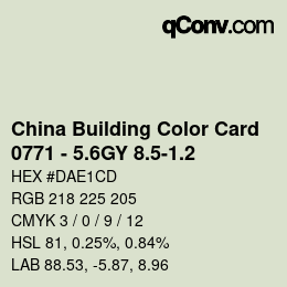 カラーコード: China Building Color Card - 0771 - 5.6GY 8.5-1.2 | qconv.com
