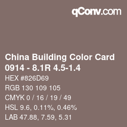 カラーコード: China Building Color Card - 0914 - 8.1R 4.5-1.4 | qconv.com