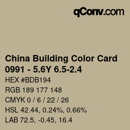 カラーコード: China Building Color Card - 0991 - 5.6Y 6.5-2.4 | qconv.com