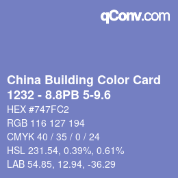 カラーコード: China Building Color Card - 1232 - 8.8PB 5-9.6 | qconv.com