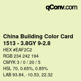 カラーコード: China Building Color Card - 1513 - 3.8GY 9-2.8 | qconv.com