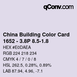 カラーコード: China Building Color Card - 1652 - 3.8P 8.5-1.8 | qconv.com
