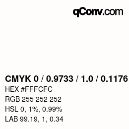 Color code: CMYK 0 / 0.9733 / 1.0 / 0.1176 | qconv.com
