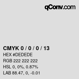 カラーコード: CMYK 0 / 0 / 0 / 13 | qconv.com