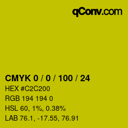 カラーコード: CMYK 0 / 0 / 100 / 24 | qconv.com