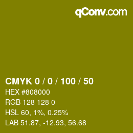 カラーコード: CMYK 0 / 0 / 100 / 50 | qconv.com