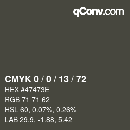 カラーコード: CMYK 0 / 0 / 13 / 72 | qconv.com
