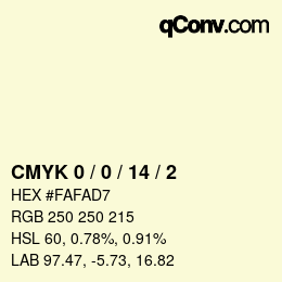 カラーコード: CMYK 0 / 0 / 14 / 2 | qconv.com