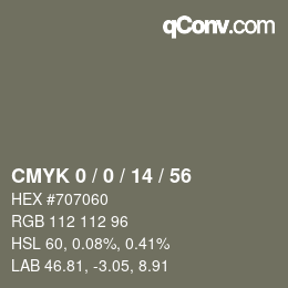 カラーコード: CMYK 0 / 0 / 14 / 56 | qconv.com