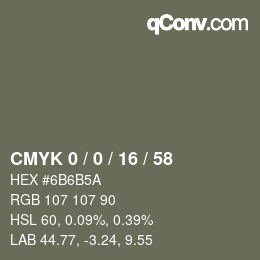 Farbcode: CMYK 0 / 0 / 16 / 58 | qconv.com