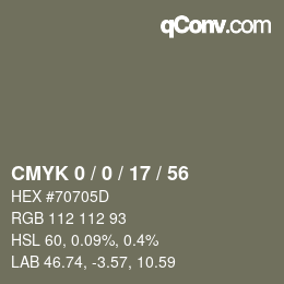 Code couleur: CMYK 0 / 0 / 17 / 56 | qconv.com