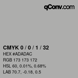 カラーコード: CMYK 0 / 0 / 1 / 32 | qconv.com