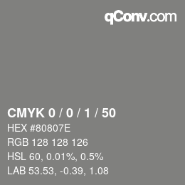 颜色代码: CMYK 0 / 0 / 1 / 50 | qconv.com