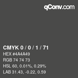 颜色代码: CMYK 0 / 0 / 1 / 71 | qconv.com