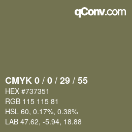 カラーコード: CMYK 0 / 0 / 29 / 55 | qconv.com
