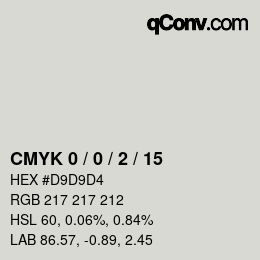 カラーコード: CMYK 0 / 0 / 2 / 15 | qconv.com