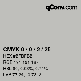 颜色代码: CMYK 0 / 0 / 2 / 25 | qconv.com