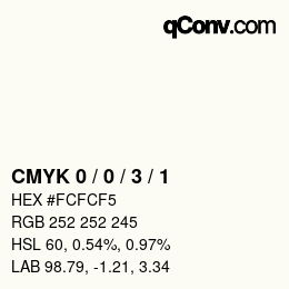 Farbcode: CMYK 0 / 0 / 3 / 1 | qconv.com