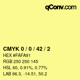 カラーコード: CMYK 0 / 0 / 42 / 2 | qconv.com
