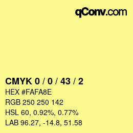 カラーコード: CMYK 0 / 0 / 43 / 2 | qconv.com