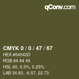 Farbcode: CMYK 0 / 0 / 47 / 67 | qconv.com