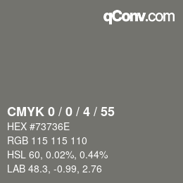 Farbcode: CMYK 0 / 0 / 4 / 55 | qconv.com
