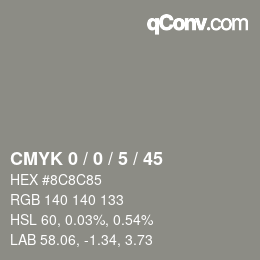 Código de color: CMYK 0 / 0 / 5 / 45 | qconv.com